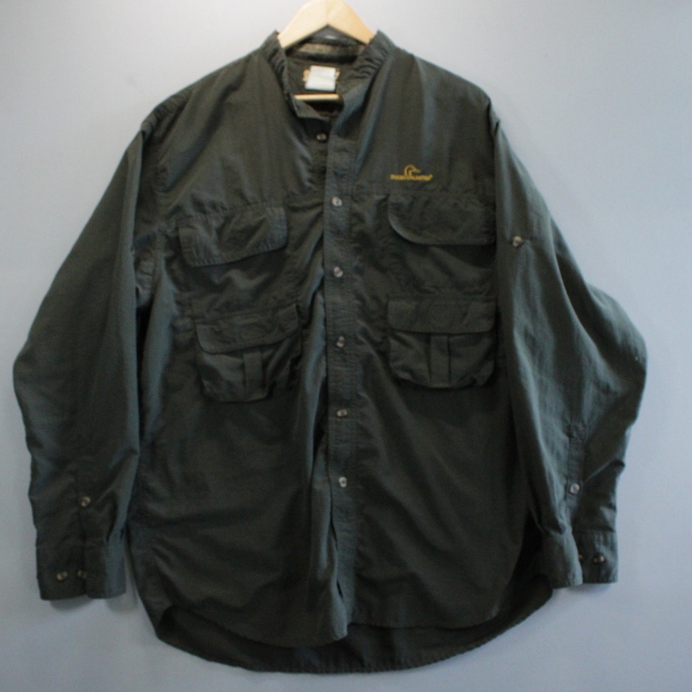 Ducks Unlimited Mens L Green Vented Long SL Fishing Shirt Utility Quad Pocket